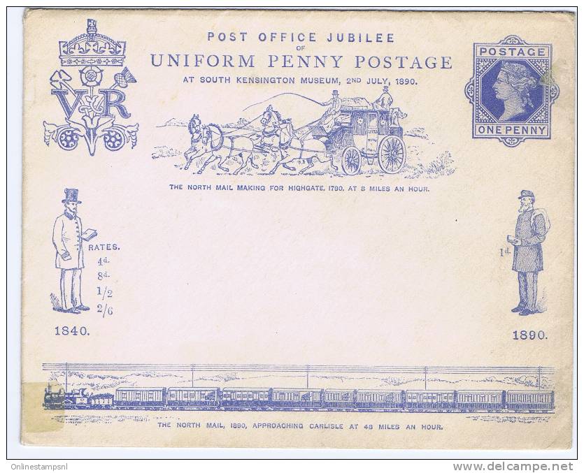 GB 1890 1d ´POST OFFICE JUBILEE UNIFORM PENNY POSTAGE, With Card, Small Stains - Entiers Postaux