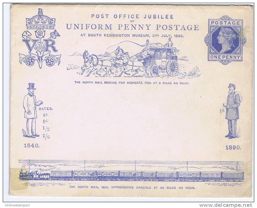 GB 1890 1d ´POST OFFICE JUBILEE UNIFORM PENNY POSTAGE, With Card, Small Stains - Postwaardestukken