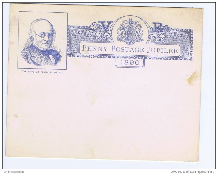 GB 1890 1d ´POST OFFICE JUBILEE UNIFORM PENNY POSTAGE, With Card, Small Stains - Postwaardestukken