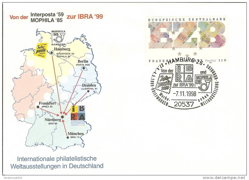 (690) EZB Sonderstempel HAMBURG 26, 7.11.1998, "Von Der Interposta Und MOPHILA Zur IBRA '99", Bund MINr. 2000 - Philatelic Exhibitions