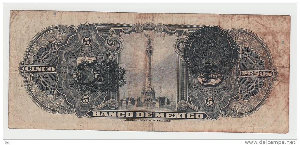 MEXICO 5 Pesos 1936 RARE Serie ""J"" P 29 - México