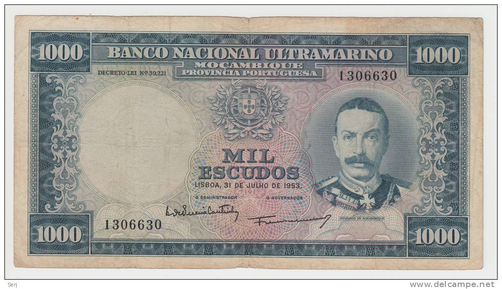 Portugal Mozambique 1000 Escudos 1953 "F+" P 105 - Moçambique