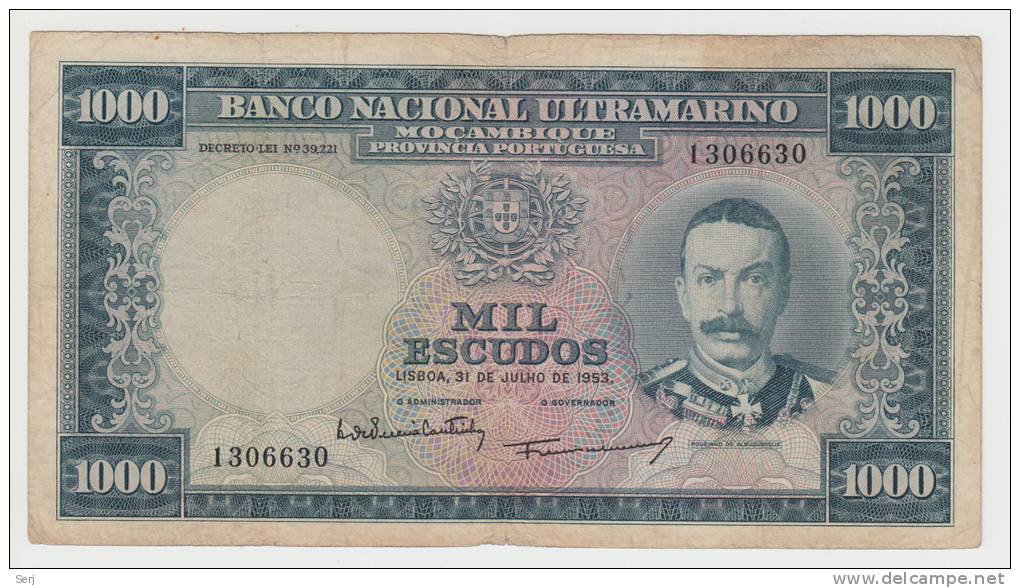 Portugal Mozambique 1000 Escudos 1953 "F+" P 105 - Mozambique