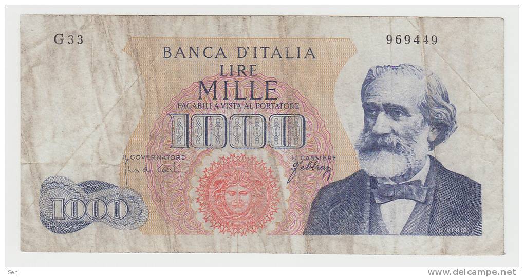 Italy 1000 Lire 1965 VF CRISP Banknote Verdi P 96c 96 C - 1.000 Lire