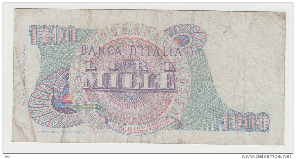 Italy 1000 Lire 1965 VF CRISP Banknote Verdi P 96c 96 C - 1.000 Lire