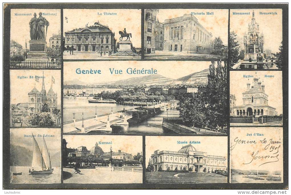 GENEVE VUE GENERALE VOYAGEE EN 1905 - Genève