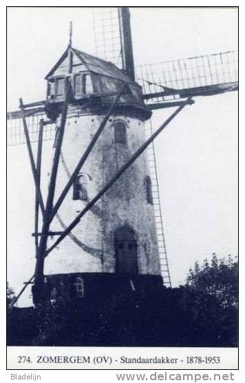 ZOMERGEM (O.Vl.) - Molen/moulin - Blauwe Prentkaart Ons Molenheem Van De Verdwenen Stenen Windmolen Op De Standaertakker - Zomergem