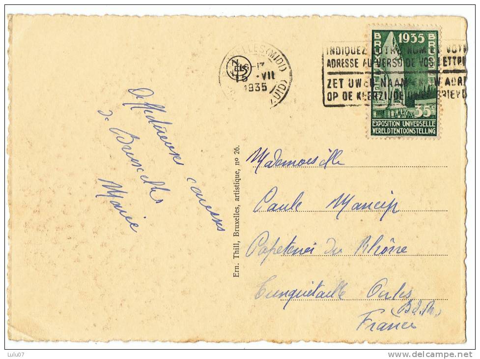 Carte Postale   Belgique     Belle  Oblitération   Sur Timbre  Expo   1935 - Sonstige & Ohne Zuordnung
