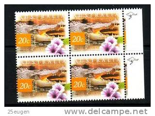 AUSTRALIA 1997 SALTWATER CROCODILE REPRINT BLK OF 4 / 1 KANGAROO / MNH - Essais & Réimpressions