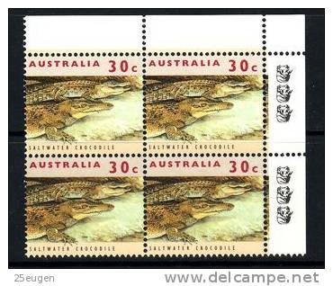 AUSTRALIA 1994 SALTWATER CROCODILE BLK OF 4 / 3 KOLAS  / MNH - Probe- Und Nachdrucke