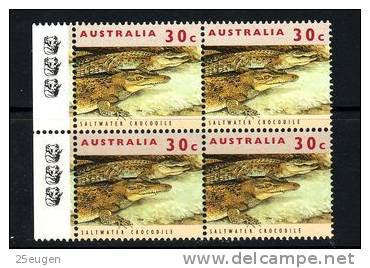 AUSTRALIA 1994 SALTWATER CROCODILE BLK OF 4 / 3 KOLAS  / MNH - Prove & Ristampe