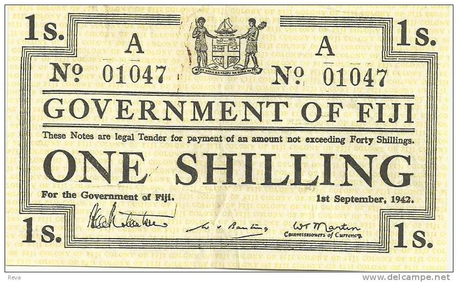 FIJI 2 SHILLINGS  PINKISH EMBLEM FRONT & INSCRIPTIONS BACK DATED 01-01-1942 F+ P.50a READ DESCRIPTION!! - Fidji