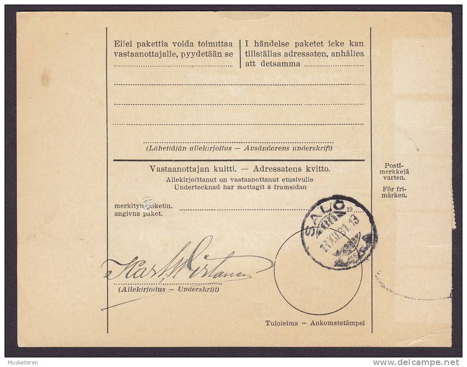 Finland Adresskort Packet Freight Bill Card HELSINKI 1931 To SALO (2 Scans) - Storia Postale