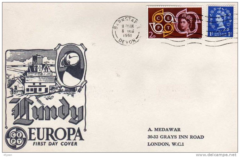 Lundy: 1961 Fdc Avec Série Europa Au Dos - Local Issues