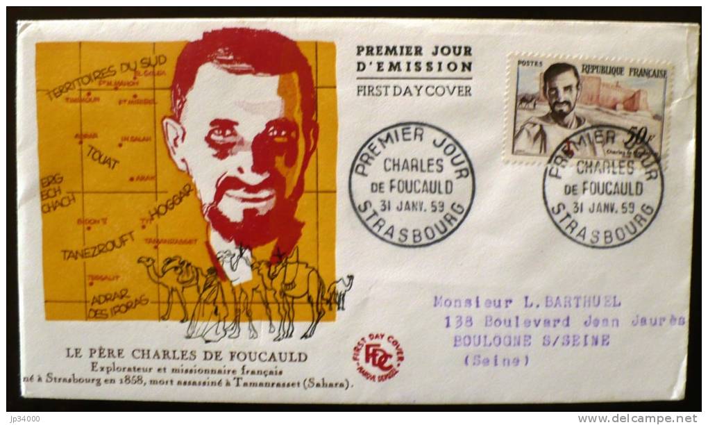 FRANCE: Enveloppe 1° Jour (FDC) CHARLES DE FOUCAULD - Cachet: 31/1/1959 (yvert 1191) - 1950-1959