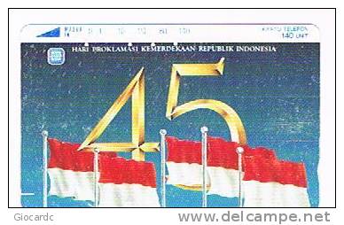 INDONESIA  - PERUMTEL / INDOSAT (TAMURA) - 1990 45^ ANNIV. INDEPENDENCE  OF INDONESIA 140 UNITS - USED -  RIF. 1642 - Indonesien