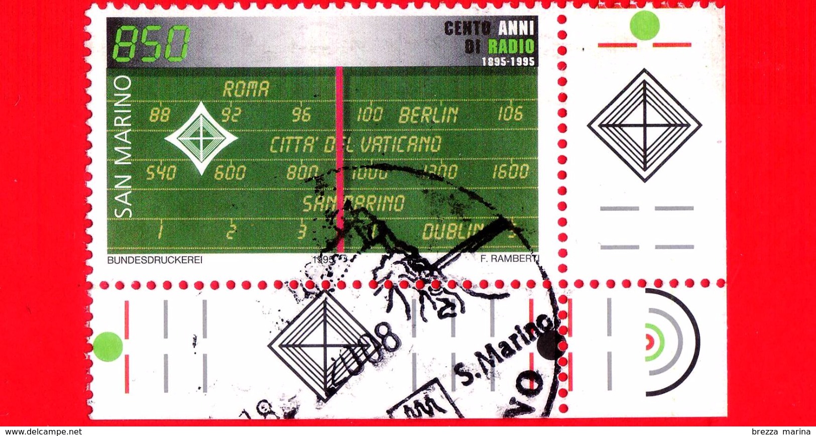 SAN MARINO - Usato - 1995 -  Centenario Della Radio - 850 L. &bull; Stazioni Radiofoniche - Gebraucht