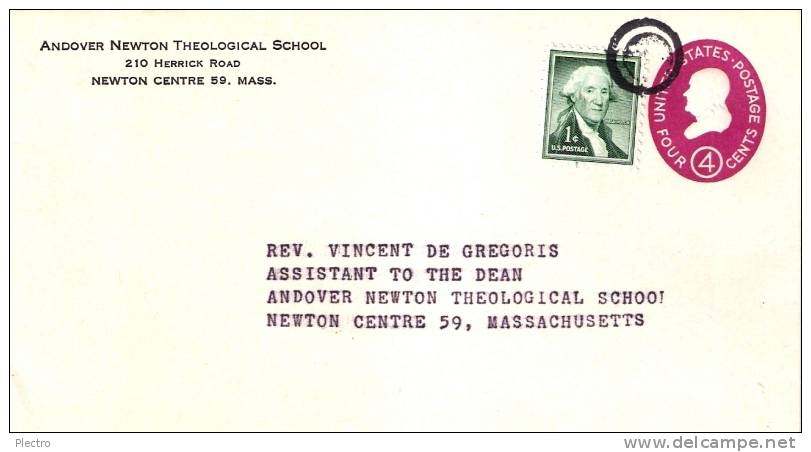 Sobre Enteropostal Privatizado Por La Andover Newton Theological School, Con Sello Añadido. - 1941-60