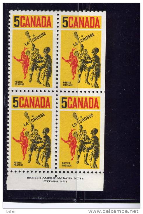 CANADA 1968, # 483, LACROSSE: PLAYERS   BLOCK PL 1  M-NH LR - Blocs-feuillets