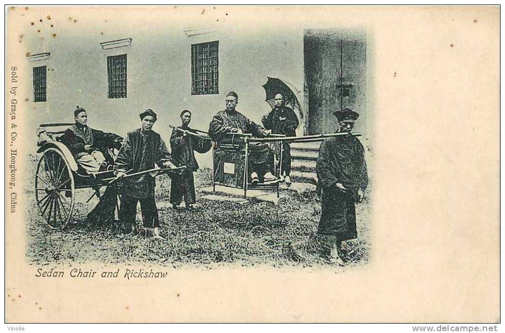 Asie -réf AS 08 :  CHINE : Sedan Chair And Rickshaw - Chine