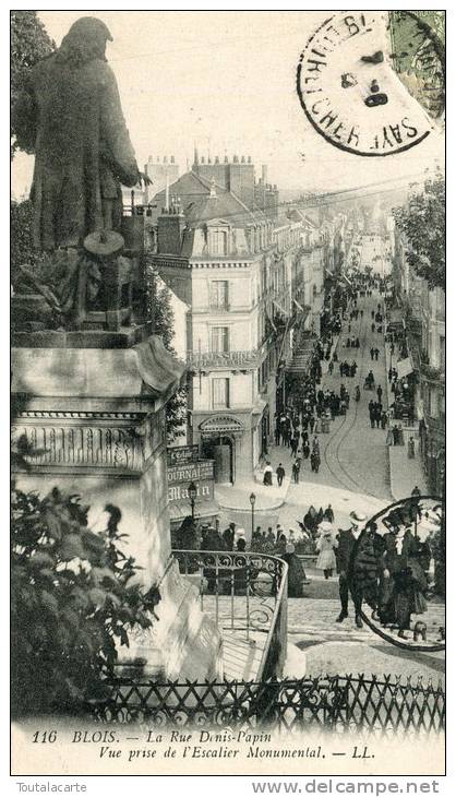 CPA 41 BLOIS LA RUE DENIS PAPIN VUE PRISE DE L ESCALIER MONUMENTAL 1922 - Blois