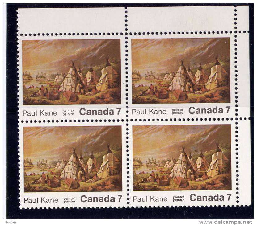 CANADA ,1971, #553,  PAUL KANE, PAINTER,   BLOCK OF 4  MNH - Blocks & Sheetlets