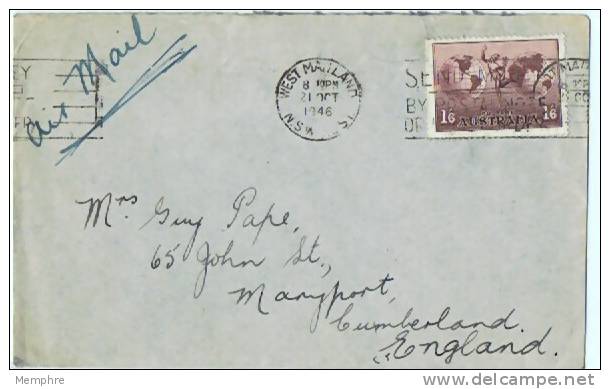 1937  Air Mail Letter  1/6 Hermes And Globe  Perf 13 ½ X 14 - Lettres & Documents