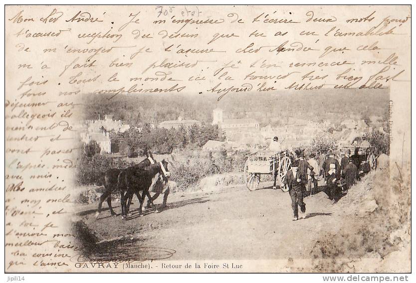 GAVRAY RETOUR DE LA FOIRE SAINT LUC  Belle Animation Attelage Chevaux CARTE PRECURSEUR - Other & Unclassified