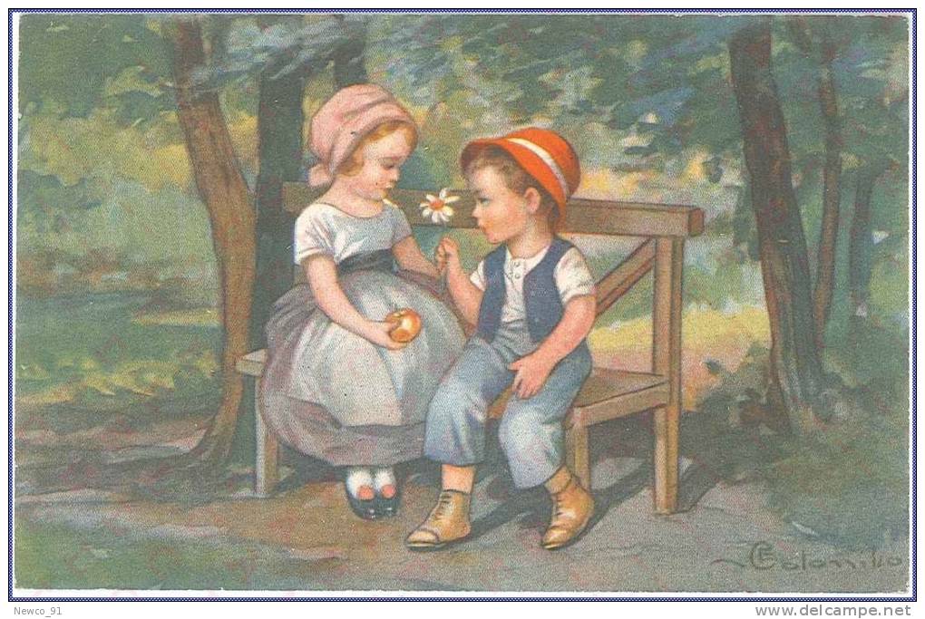 ILLUSTRATORI: Bambini Sulla Panchina - E. COLOMBO - Viaggiata - 1.9.1941 - Colombo, E.