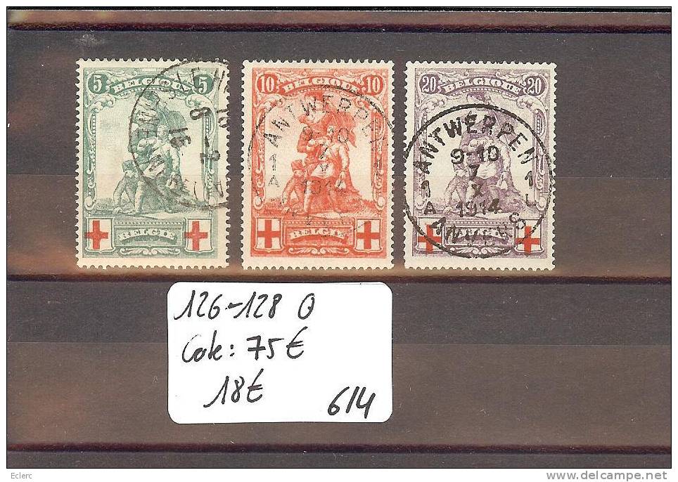 BELGIQUE  No COB 126-128 Oblitéré.   -      COTE: 75 € - 1914-1915 Croix-Rouge