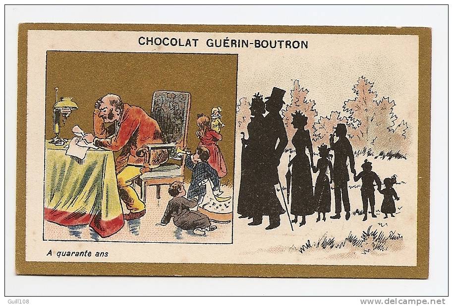 Chromo Dorée Chocolat Guérin Boutron Imp. Champenois Paris Quarante Ans Enfant Jouet Jeu Lampe Pétrole Famille A12-02 - Guérin-Boutron