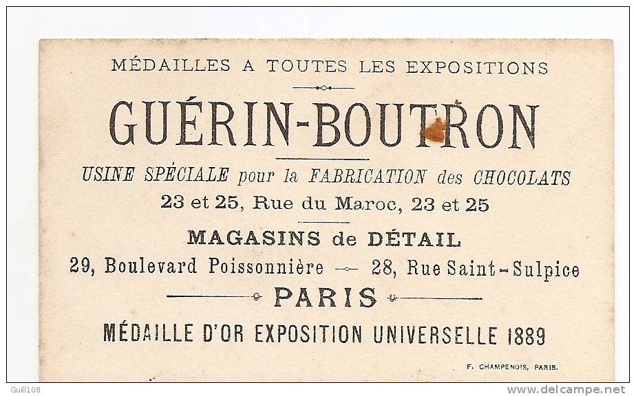 Chromo Dorée Chocolat Guérin Boutron Imp. Champenois Paris Quarante Ans Enfant Jouet Jeu Lampe Pétrole Famille A12-02 - Guerin Boutron