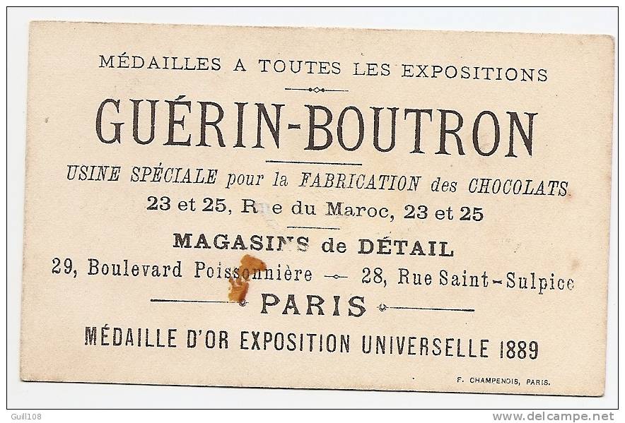 Chromo Dorée Chocolat Guérin Boutron Imp. Champenois Paris Ombres Chinoises Poulet Sueur Peuple Domestique Repas A12-11 - Guérin-Boutron