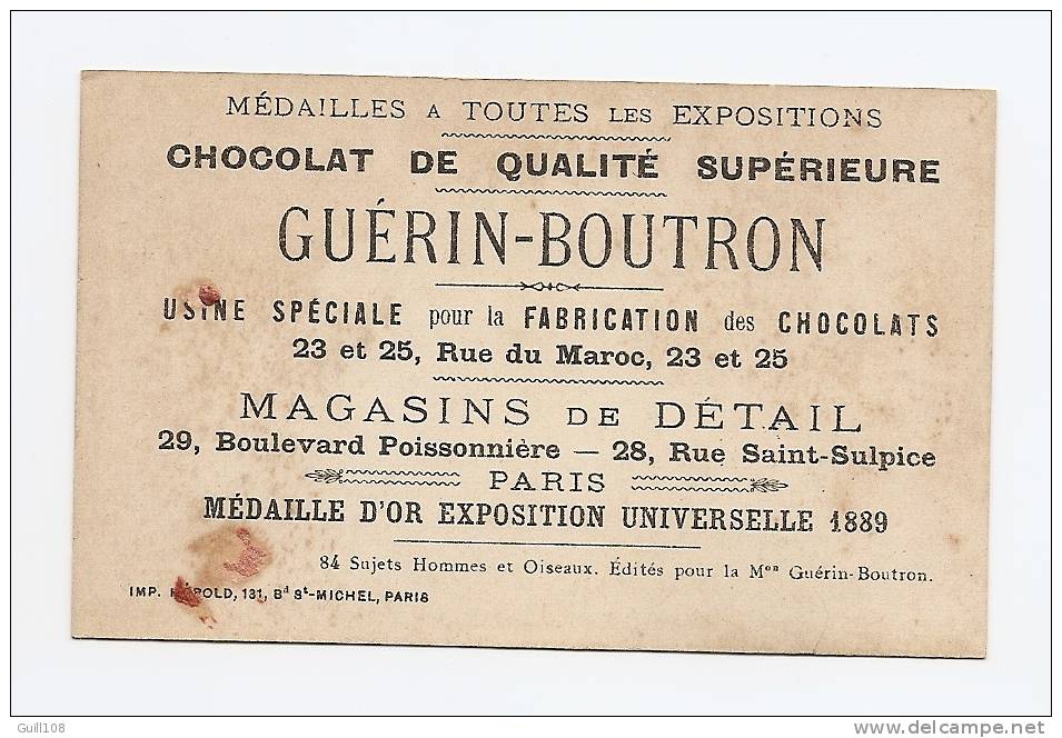 Chromo Dorée Chocolat Guérin Boutron Hérold Oiseau Enfant Guignard Garçon Oeuf Malchance Pot Fleur A12-24 - Guerin Boutron