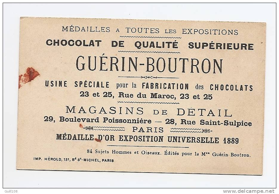 Chromo Dorée Chocolat Guérin Boutron Hérold Oiseau Enfant Pigeon Jeu Vol Voleur A13-01 - Guerin Boutron