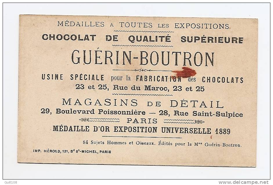 Chromo Dorée Chocolat Guérin Boutron Hérold Oiseau Cigogne Femme Ombrelle A13-02 - Guerin Boutron