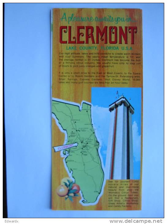 Clermont Lake County Florida USA 1960s 1970s Leaflet Flyer Handbill - Advertising