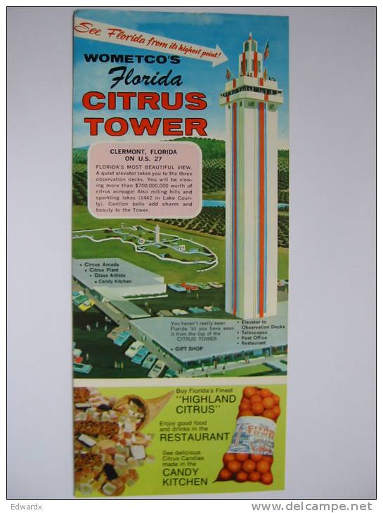 Florida Citrus Tower Clermont Florida USA 1970s Leaflet Flyer Handbill - Publicidad