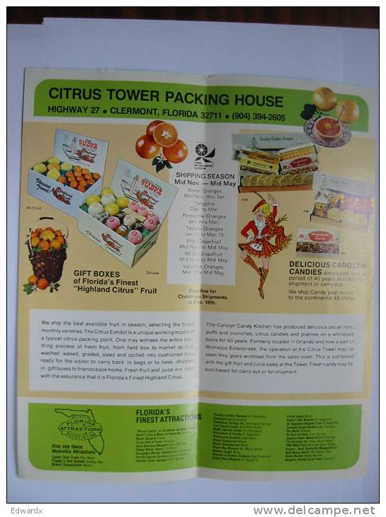 Florida Citrus Tower Clermont Florida USA 1970s Leaflet Flyer Handbill - Publicidad