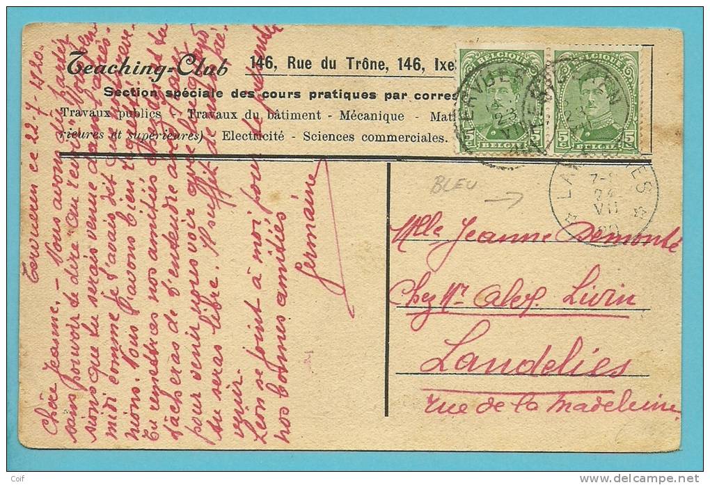 137 Op Kaart Met Stempel TERVUEREN Met Als Aankomst Blauwe Sterstempel (relais) * LANDELIES * (in Blauw) !!!! - 1915-1920 Albert I