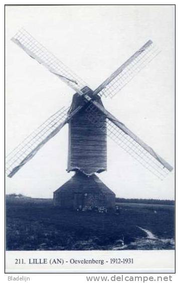 LILLE (Antwerpen) - Molen/moulin - Blauwe Prentkaart Ons Molenheem Van De Verdwenen Houten Molen Op De Oevelenberg - Lille