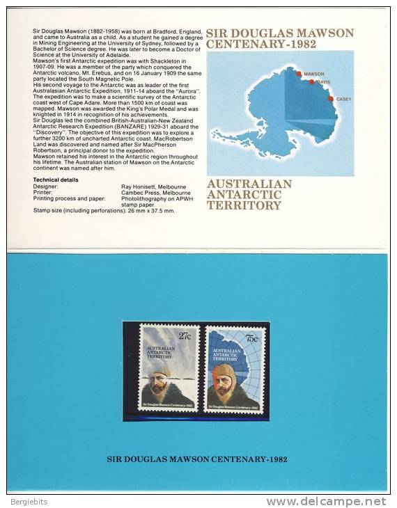 1982 Australian Antarctic Territory Sir Douglas Mawson Complete Post Office Presentation Pack - Other & Unclassified