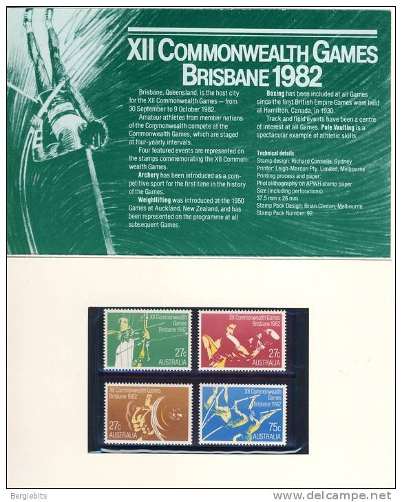 1982 Australia Brisbane Games Stamp Set Complete Post Office Presentation Pack - Presentation Packs