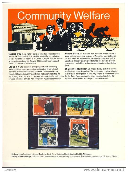 1980 Australia Community Welfare Stamp Set Complete Post Office Presentation Pack - Presentation Packs