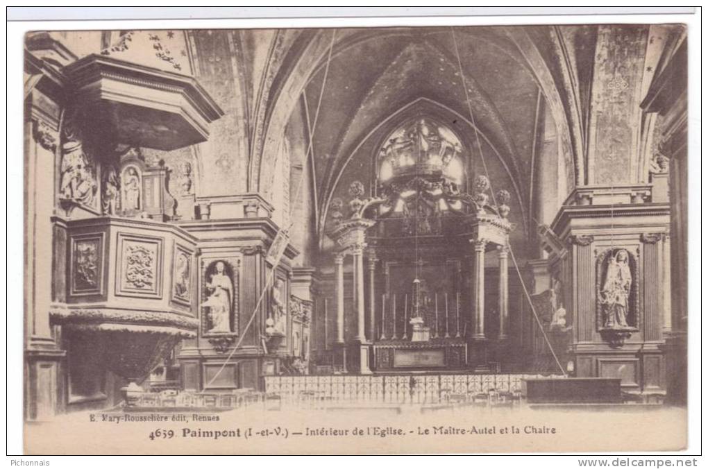 35  PAIMPONT  Interieur De L' Eglise   Le Maitre Autel Et La Chair - Paimpont