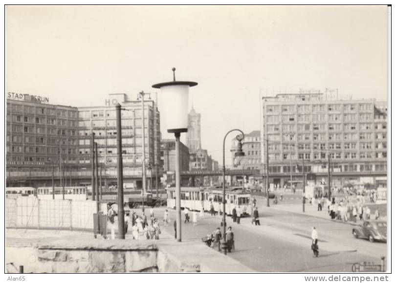 Berlin Germany, Alexanderplatz Square Street Scene, Tram, Auto Truck, C1940s Vintage Photograph - Places