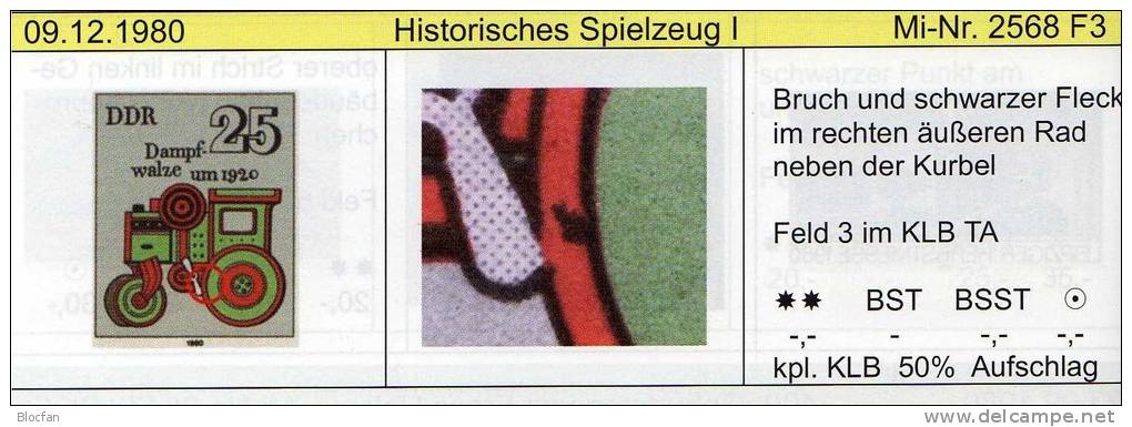 Historisches Spielzeug 1980 Dampfwalze Fleck DDR 2566/1 KB I ** 34€ Vergleich Trafic Error On The Stamp Sheet Of Germany - Errors & Oddities