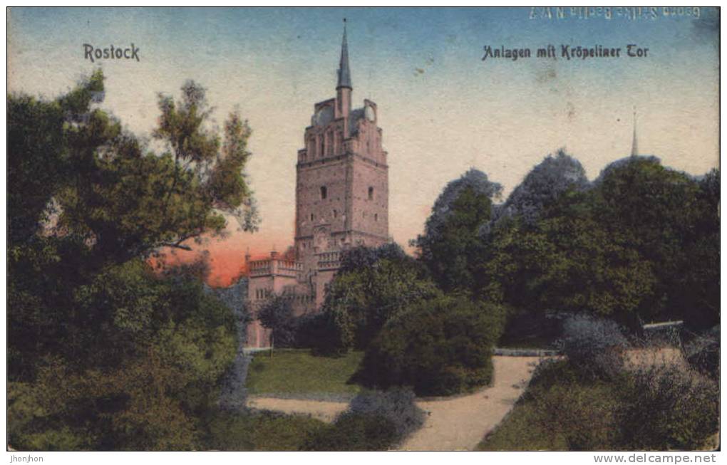 Deutschland- Postkarte 1918-Rostock- Anlagen Mit Kropeliner Tor - Rostock
