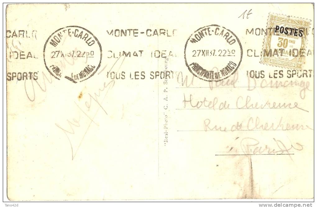 REF LBR31 - PRINCIPAUTE DE MONACO - CPA  LE RAVIN DE SAINTE DEVOTE 27/12/1937 - Storia Postale