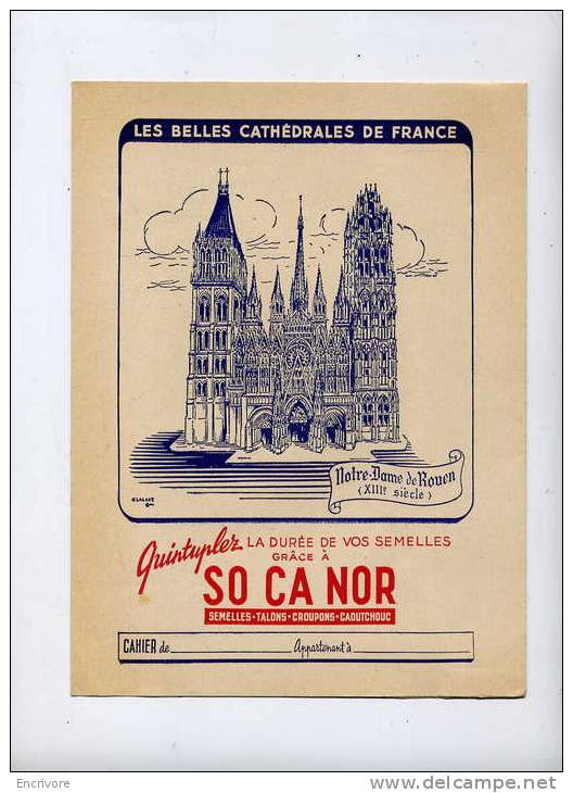 Protège Cahier SO CA NOR Semelles Talons Croupons Caoutchouc Cathédrale De France Notre Dame De ROUEN - Protège-cahiers